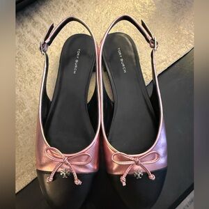 Tory Burch Metallic Pink and Black Flats